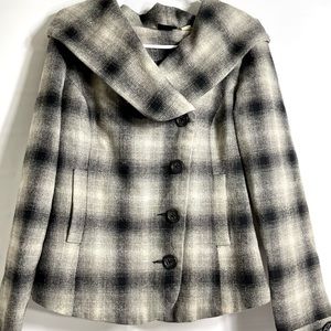 BDG Urban Outfitters Women’s Medium Oversized Peacot Plaid Gray Black Hood Coat